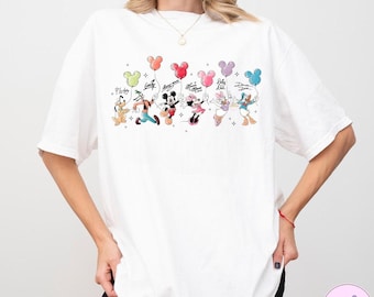 Retro Mickey and Friends Signatures PNG, Disney Balloon Shirt, Disney Characters Tee, Disney Mouse Head Tee, Mickey & Co Gift, Disney Tee