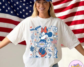 Disney Minnie Mouse USA Americana Collage PNG, Disney 4th of July Shirt, USA 250th Anniversary Tee, Independence Day Gift, America Patriotic