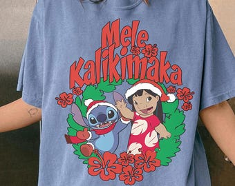 Cute Disney Lilo & Stitch Christmas Mele Kalikimaka Wreath png, Mickey's Very Merry Xmas Party png, Disneyland Vacation Family Trip Gift