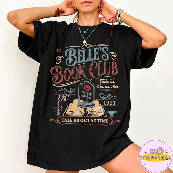 Disney Belle Book Club PNG, Comfort Colors Bookish Tee, Vintage Style Reading Shirt For Women, Tale As Old As Time, Book Lover Gift