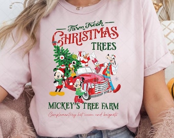 Design PNG retrò Disney Farm Fresh, Mickey's Tree Farm, Natale di Topolino e i suoi amici, Natale Disney per la famiglia, regalo di Natale