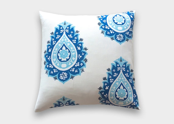 Cobalt Blue Damask Throw Pillow Cover Pillow Cover Cobalt Royal Blue Green