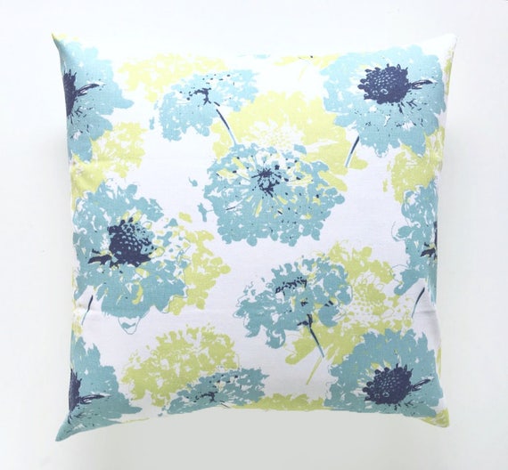 Floral Fairy Pillow Cover. Navy and Navy Blue and Green Throw Pillow Cover