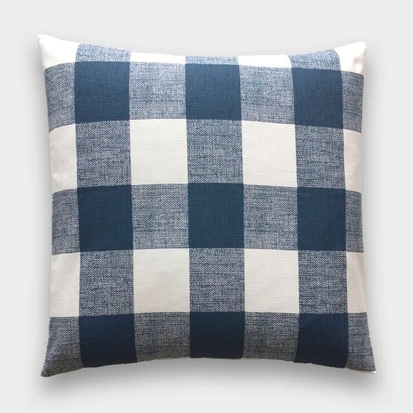 Navy Buffalo Check Throw Pillow Cover. 16X16 Inches. Dark Blue Gingham. Plaid Decorative Cushion Cover.