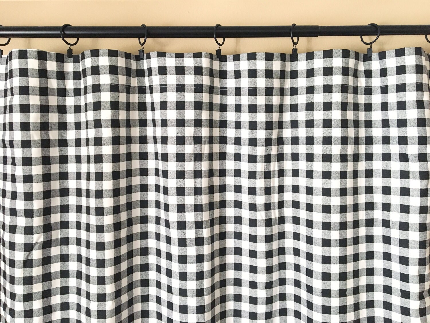 Black Plaid Drapery Panels Pair Of Two 63 84 90 96 108 Etsy