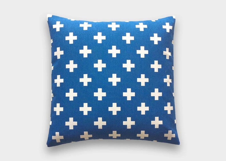 25% OFF Cobalt Blue Swiss Cross Decorative Pillow Cover. 18X18 Inches. Royal Blue Plus Sign. Throw Pillow Cover. image 1