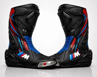 Botas de moto de competición BMW para hombre: botas deportivas de cuero para motociclista, equipo de protección para motociclistas, botas para pista y calle, calzado duradero para motoristas.