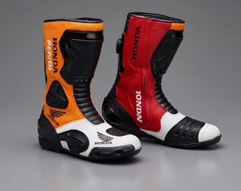 Botas de moto de competición Honda Repsol, equipamiento de cuero para motociclistas, botas protectoras para motos deportivas, regalo para moteros