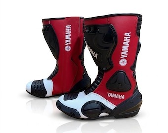 Yamaha Racing Boots | Men's Red Black Biker Sport Bike Leather Footwear