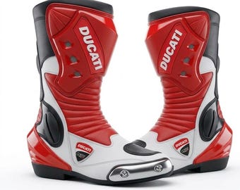 Ducati Corse Racing Boots | Leather Motorcycle Riding Boots for Men | Sport Bike Protective Gear Touring Shoes