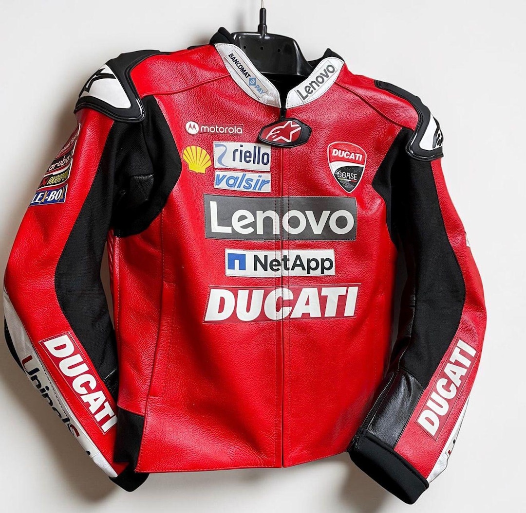 DUCATI ライダースジャケット Ducati Lenovo Motogp Racing Leather Jacket – Red Motorcycle Biker