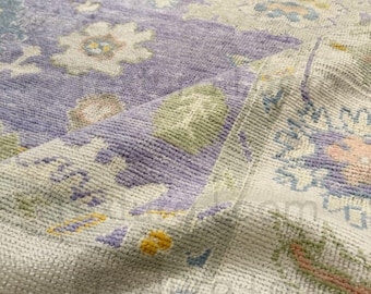 Hand knotted rug purple Oushak design wool area rug floral pattern handmade Turkish style carpet for living room bedroom home decor