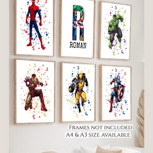 Set of 6 superhero personalised prints
