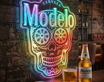 Modelo Especial Cerveza Skull Bar Neon LED Sign, Multi Colors Adjustable, Custom Pub Bar Decor LED Sign