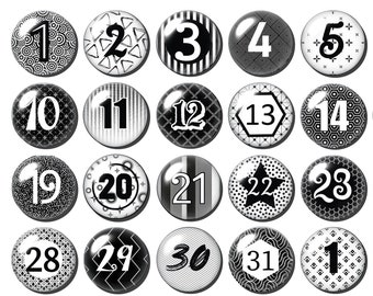 Black and white number magnets for your calendar, Perpetual calendar magnets