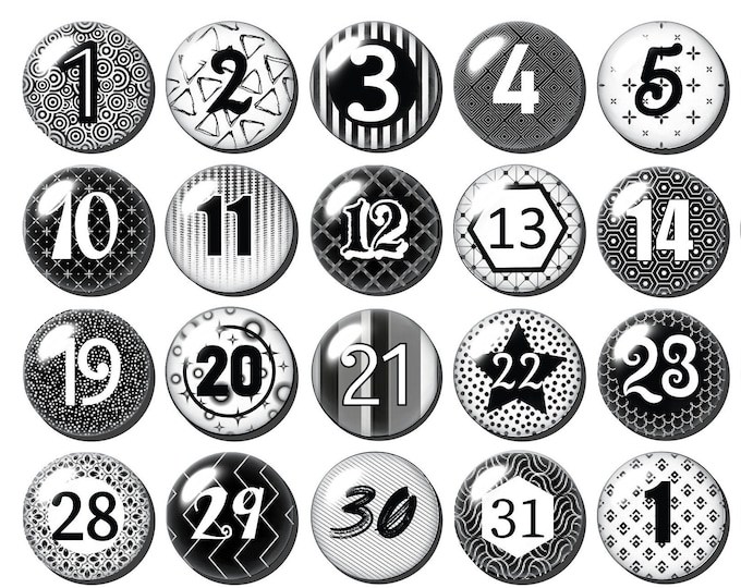 Black and white number magnets for your calendar, Perpetual calendar magnets