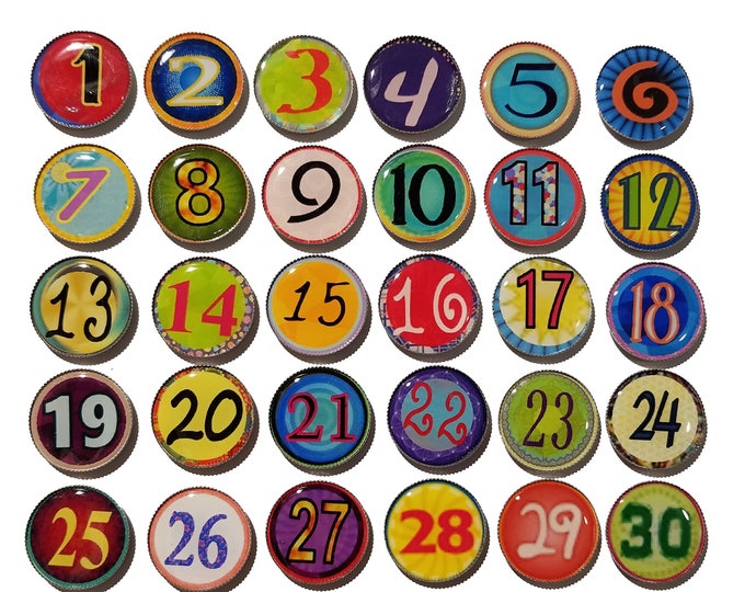 Epoxy Large Teacher magnets, Student numbers,  rainbow numbers, classroom supplies, office supplies, student magnets, 1 inch round