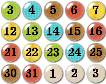 Glass rustic rainbow number magnets | Calendar | Perpetual calendar | Magnet board numbers | Organizing