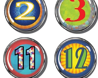 Big number magnets. Fun colorful glass magnets