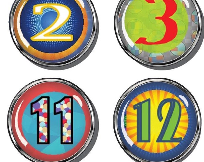 Big number magnets. Fun colorful glass magnets