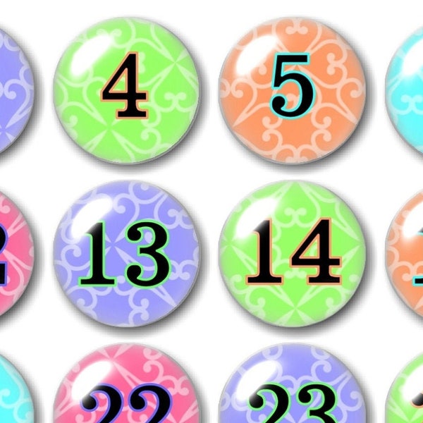 Big glass colorful number magnets. Beautiful bright colors with an elegant background.