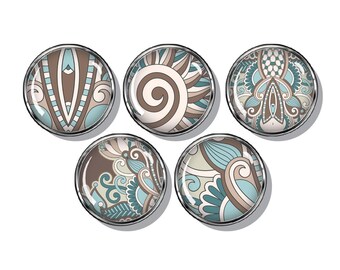 Paisly pattern magnet set, Blue and brown colors