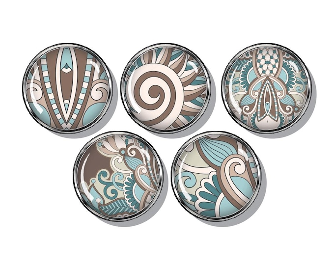 Paisly pattern magnet set, Blue and brown colors
