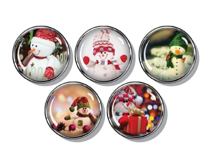 Christmas snowman magnets, Winter holiday snowman, set of five magnets