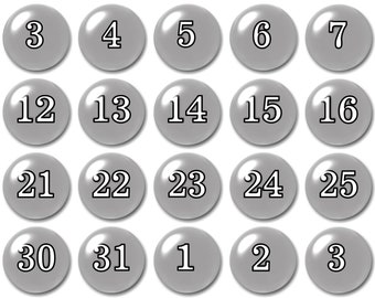 Glass gray calendar number magnets