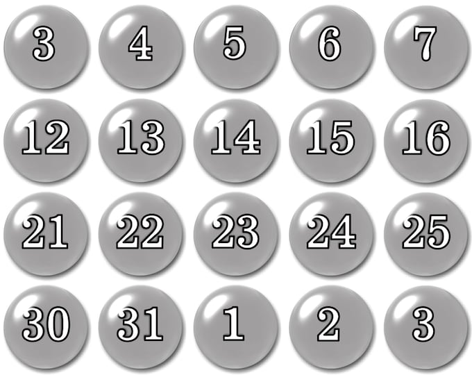 Glass gray calendar number magnets