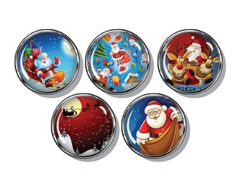 Santa Claus Christmas magnets, Santa's sleigh, reindeer, set of five magnets