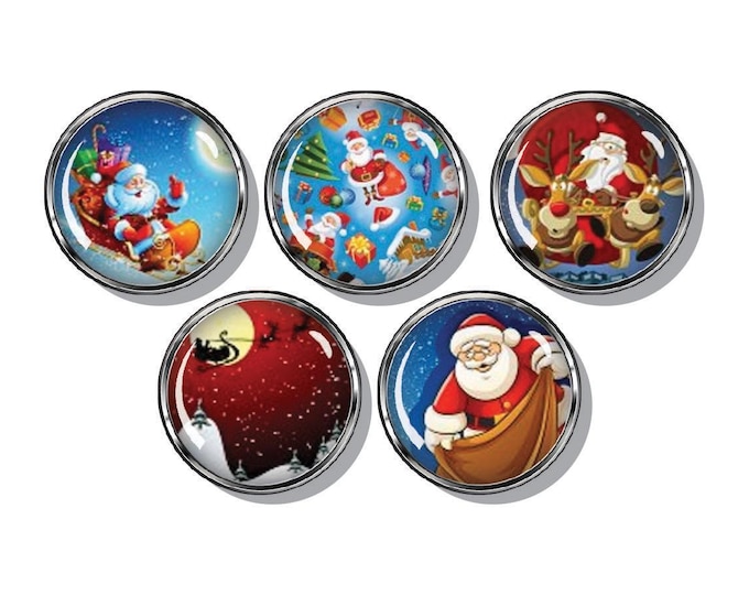 Santa Claus Christmas magnets, Santa's sleigh, reindeer, set of five magnets