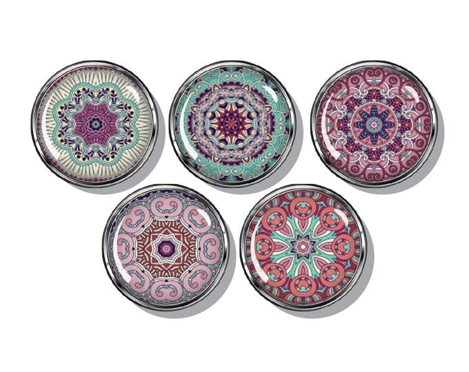 Mandala pattern magnets, set of five