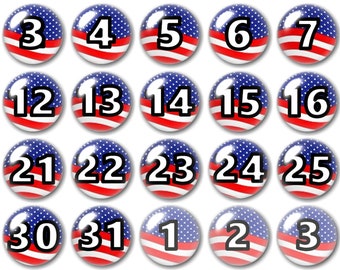 Glass calendar magnets | USA Flag Decor |  Number Magnets | 4th of July magnets | Planner Numbers | White Board Magnets | Patriotic