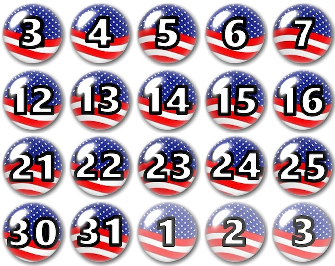 Glass calendar magnets | USA Flag Decor |  Number Magnets | 4th of July magnets | Planner Numbers | White Board Magnets | Patriotic