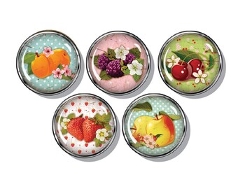 Fruit magnet set, strawberries, pears, peaches, apples, berries.