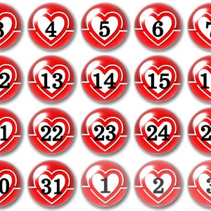 Glass Valentine Calendar number magnets  | Decorative Calendar | Planner Magnets | Valentines decor