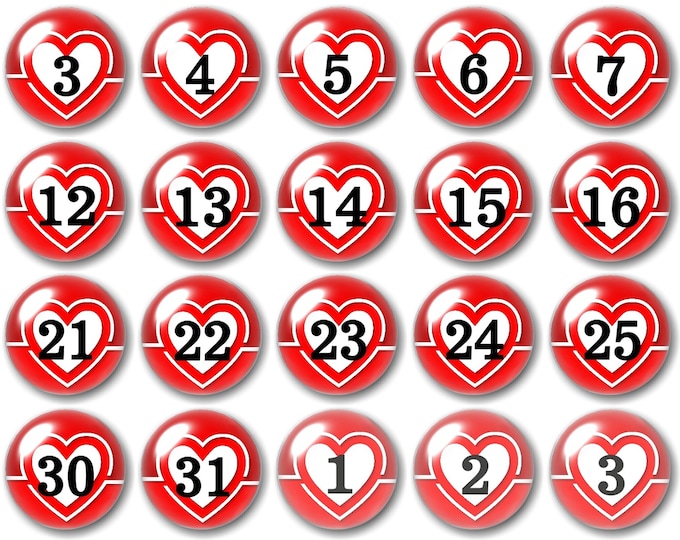 Glass Valentine Calendar number magnets  | Decorative Calendar | Planner Magnets | Valentines decor