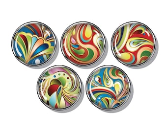 Colorful paisley magnets, fridge magnets, set of five magnets