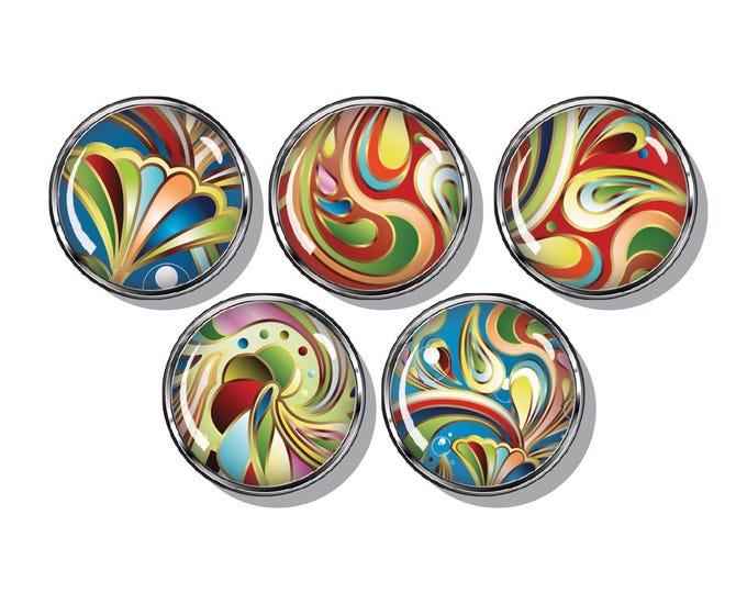 Colorful paisley magnets, fridge magnets, set of five magnets