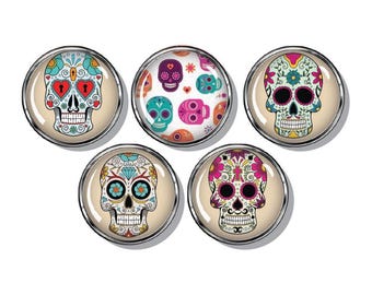 skulls, Day of the Dead, set of five magnets