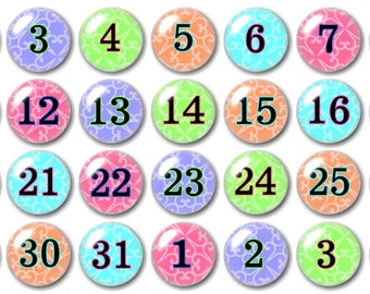 Glass Elegant number magnets | Dry Erase Calendar  | Memo Board Magnets | Pastel Numbers