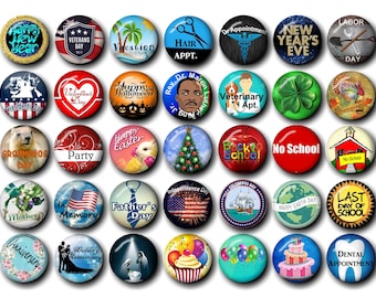 Holiday Calendar Epoxy magnets, they are 1 inch round, includs all major holidays, school and some appointments