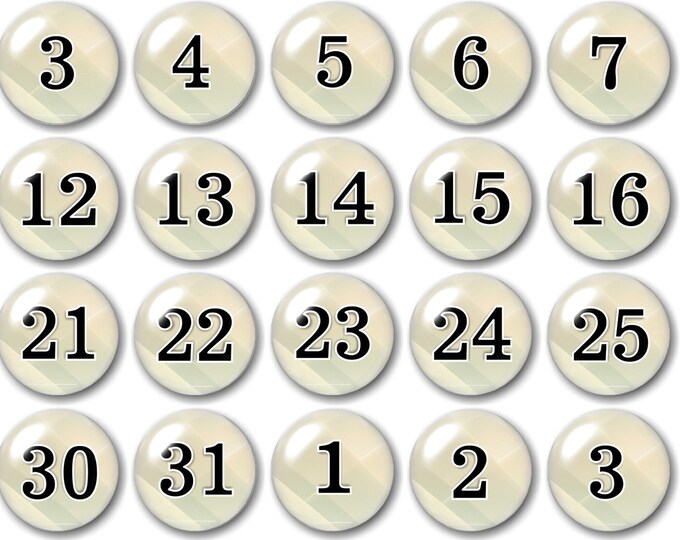 Glass Beige number magnets, calendar day numbers