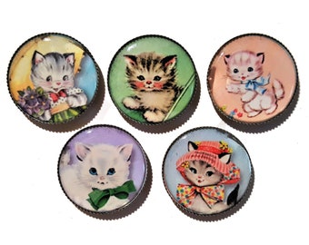 Retro Cats & Kittens magnet set