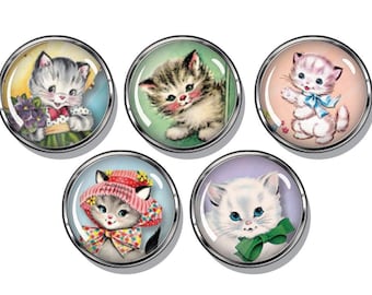 Vintage, Retro Cats & Kittens magnet set