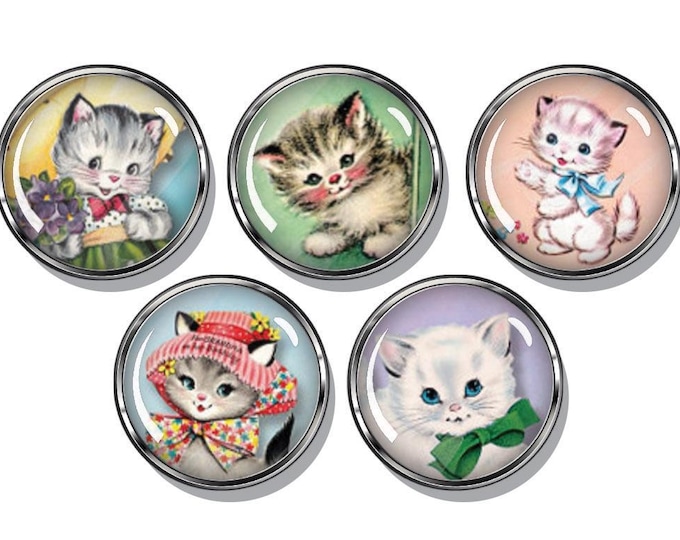 Vintage, Retro Cats & Kittens magnet set