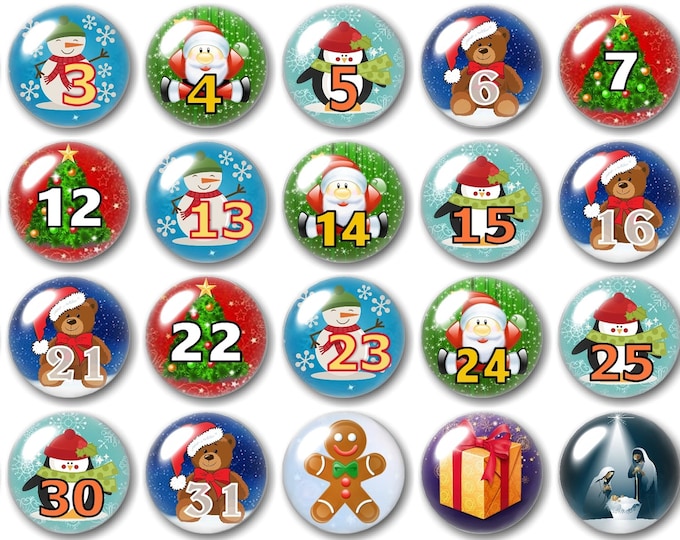 Glass Christmas calendar magnets | Advent Calendar | Holiday Planning | White Board Magnets | Christmas | Perpetual | Holiday Decor