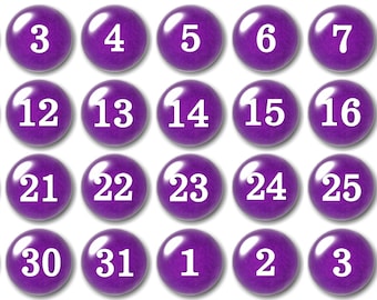 Glass purple calendar number magnets