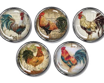 Roosters, Chickens magnets. Rustic, Vintage Chickens